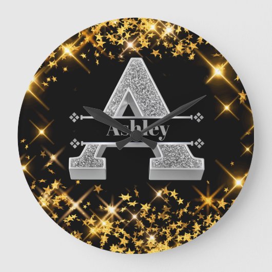 Gepersonaliseerde A Initiaal Silver Monogram Jouw  Grote Klok (Voorkant)