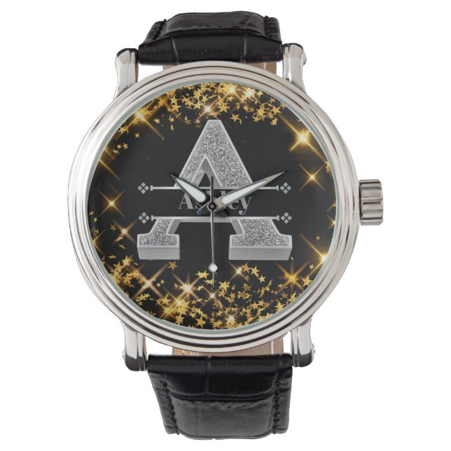 Gepersonaliseerde A Initiaal Silver Monogram Jouw  Horloge (Voorkant)