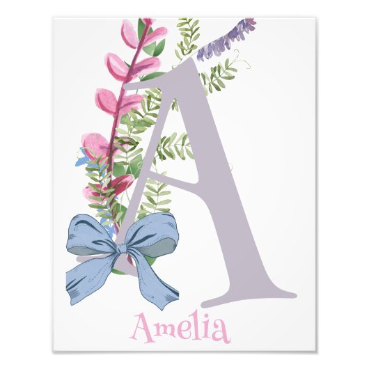 Gepersonaliseerde A kinderkamer kunstwerk met bloe Foto Afdruk (Voorkant)