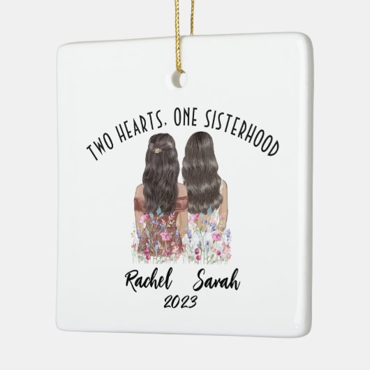 Gepersonaliseerde aangepaste 2 zussen keramisch ornament (Links)