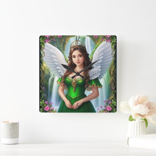 Gepersonaliseerde aangepaste Angel Princess Clock Vierkante Klok (Huis)