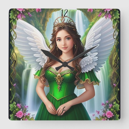 Gepersonaliseerde aangepaste Angel Princess Clock Vierkante Klok (Voorkant)