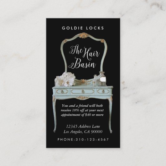 Gepersonaliseerde Aangepaste Antiek Vanity Salon K Aanbevelingskaartje (Voorkant)