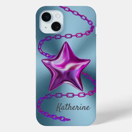 Gepersonaliseerde aangepaste Aqua & Hot Pink Star Case-Mate iPhone Case (Achterkant)