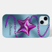 Gepersonaliseerde aangepaste Aqua & Hot Pink Star Case-Mate iPhone Case (Achterkant (horizontaal))