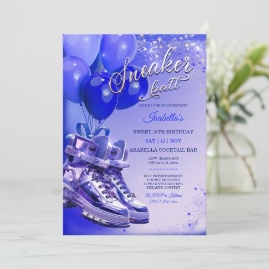 Gepersonaliseerde aangepaste blauwe sneaker kaart (Staand voorkant)