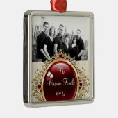 Gepersonaliseerde Aangepaste Bruine Polka Dot FOTO Metalen Ornament (Rechts)