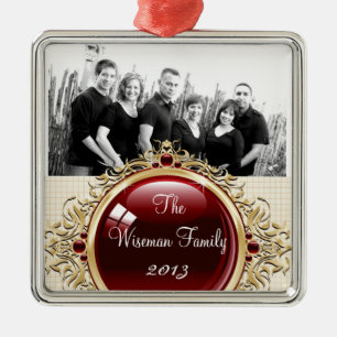 Gepersonaliseerde Aangepaste Bruine Polka Dot FOTO Metalen Ornament