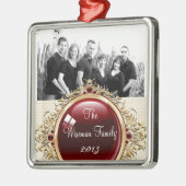 Gepersonaliseerde Aangepaste Bruine Polka Dot FOTO Metalen Ornament (Links)