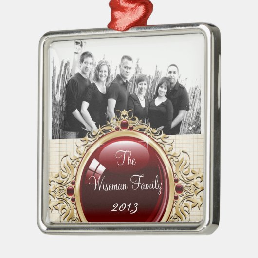 Gepersonaliseerde Aangepaste Bruine Polka Dot FOTO Metalen Ornament (Links)