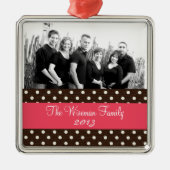 Gepersonaliseerde Aangepaste Bruine Polka Dot FOTO Metalen Ornament (Voorkant)