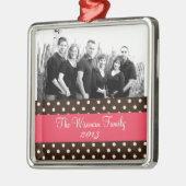 Gepersonaliseerde Aangepaste Bruine Polka Dot FOTO Metalen Ornament (Links)