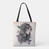 Gepersonaliseerde aangepaste Champagne Ivoor Flora Tote Bag (Achterkant)