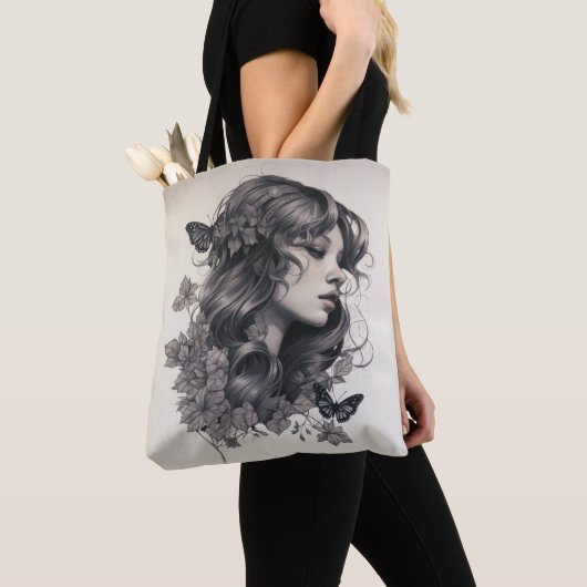 Gepersonaliseerde aangepaste Champagne Ivoor Flora Tote Bag (Dichtbij)