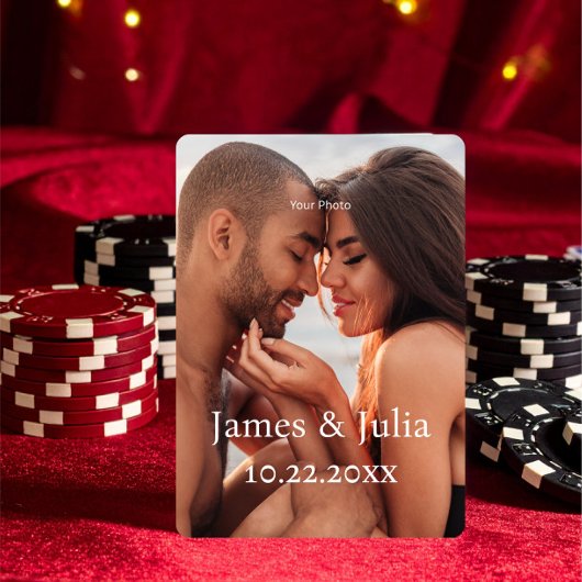 Gepersonaliseerde aangepaste foto / datum bruiloft pokerkaarten