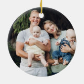 Gepersonaliseerde aangepaste foto en tekst blauw C Keramisch Ornament (Achterkant)