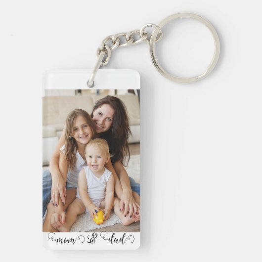 Gepersonaliseerde aangepaste foto- en tekstfotocol sleutelhanger (achterkant)