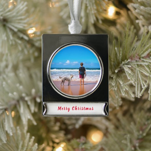 Gepersonaliseerde Aangepaste Foto Uw Kerstversieri Verzilverd Banner Ornament (Boom)