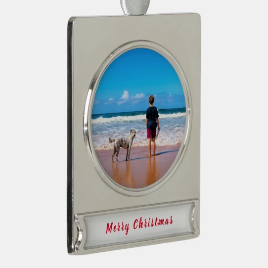 Gepersonaliseerde Aangepaste Foto Uw Kerstversieri Verzilverd Banner Ornament (Rechts)