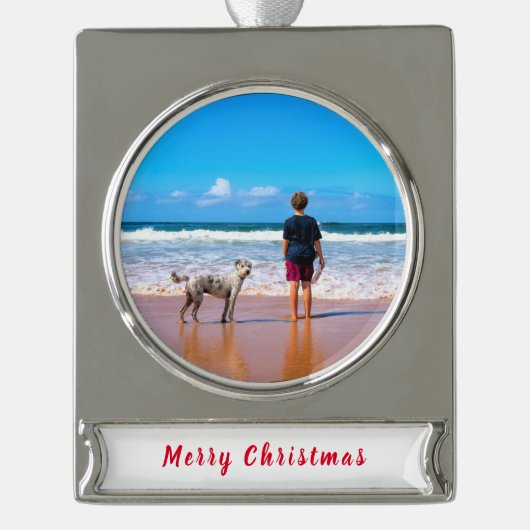 Gepersonaliseerde Aangepaste Foto Uw Kerstversieri Verzilverd Banner Ornament (Voorkant)