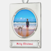Gepersonaliseerde Aangepaste Foto Uw Kerstversieri Verzilverd Banner Ornament (Links)
