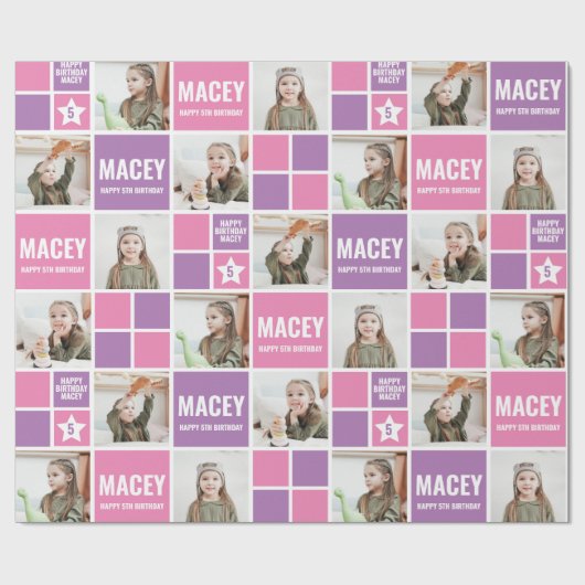 Gepersonaliseerde aangepaste foto verjaardagscadea cadeaupapier (Vlak)