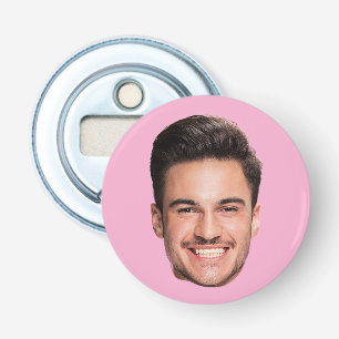 Gepersonaliseerde aangepaste gezicht roze button flesopener