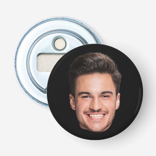 Gepersonaliseerde Aangepaste Gezicht Zwart Button Flesopener (Voorkant)