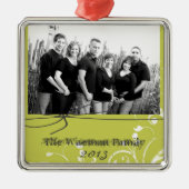 Gepersonaliseerde Aangepaste Groene Bloemen FOTO O Metalen Ornament (Voorkant)