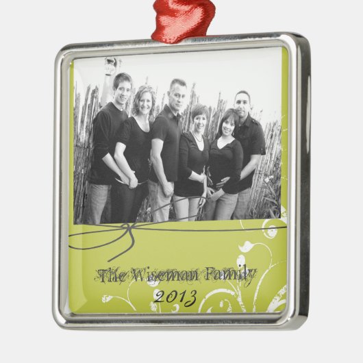 Gepersonaliseerde Aangepaste Groene Bloemen FOTO O Metalen Ornament (Links)