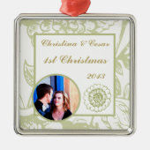 Gepersonaliseerde aangepaste groene Gerbera Daisy  Metalen Ornament (Voorkant)