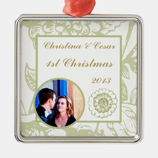 Gepersonaliseerde aangepaste groene Gerbera Daisy  Metalen Ornament (Voorkant)