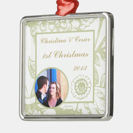 Gepersonaliseerde aangepaste groene Gerbera Daisy  Metalen Ornament (Links)