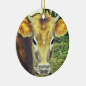 Gepersonaliseerde aangepaste Koe foto Keramisch Ornament (Rechts)