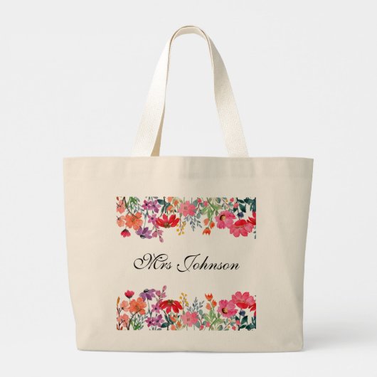 Gepersonaliseerde aangepaste leraar cadeau Flora Grote Tote Bag (Achterkant)