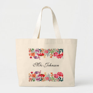 Gepersonaliseerde aangepaste leraar cadeau Flora Grote Tote Bag