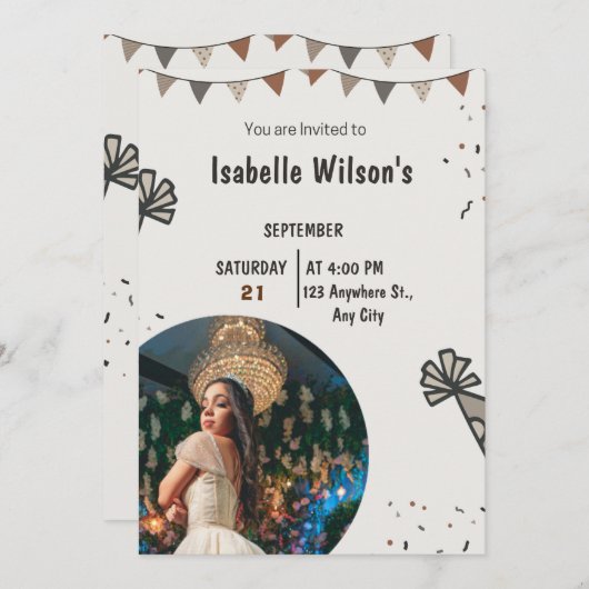 Gepersonaliseerde Aangepaste Moderne Elegante Fees Kaart (Voorkant / Achterkant)