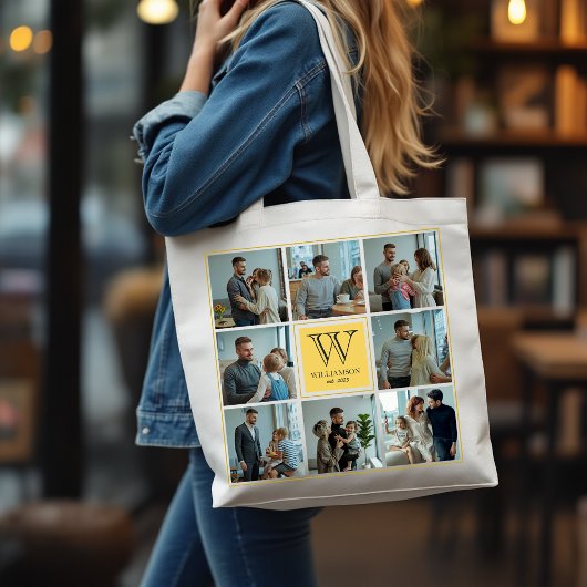 Gepersonaliseerde Aangepaste Monogram Familie Foto Tote Bag
