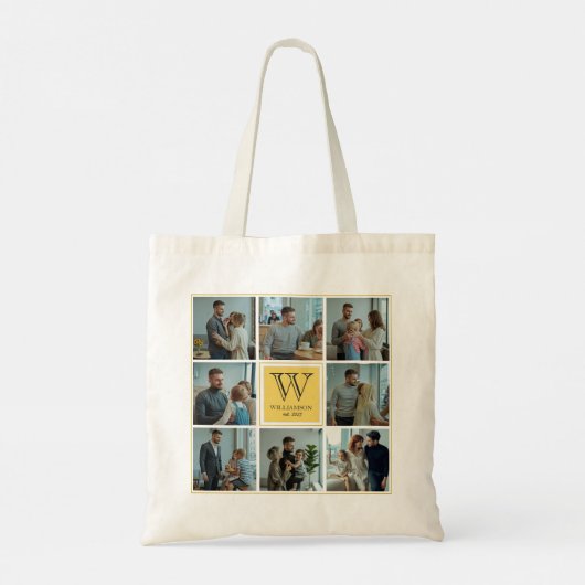Gepersonaliseerde Aangepaste Monogram Familie Foto Tote Bag (Achterkant)
