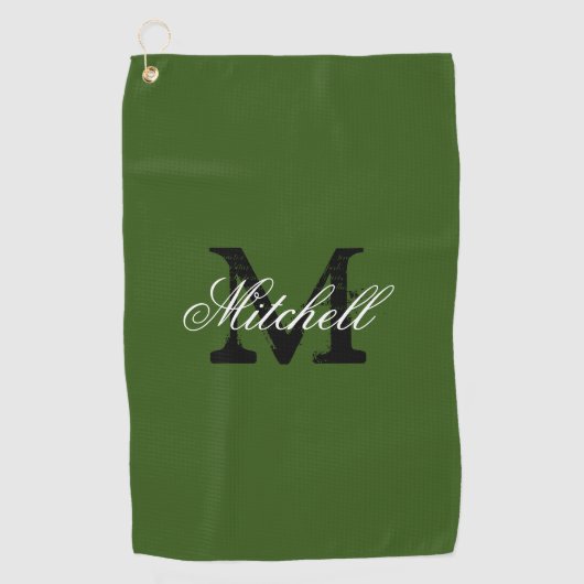 Gepersonaliseerde aangepaste monogram groene golfh golfhanddoek (Voorkant)