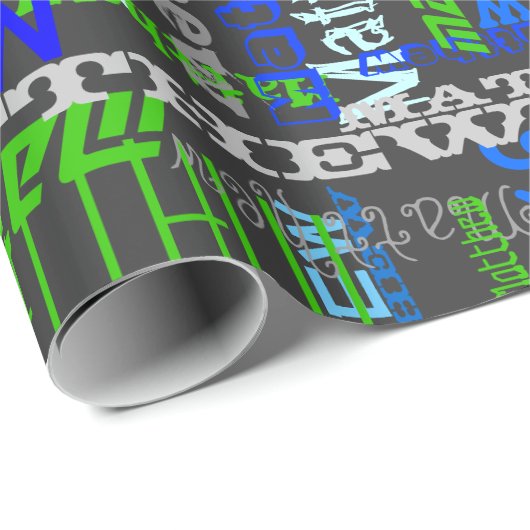 Gepersonaliseerde aangepaste naam Collage Blauw Ve Cadeaupapier (Rol Hoek)