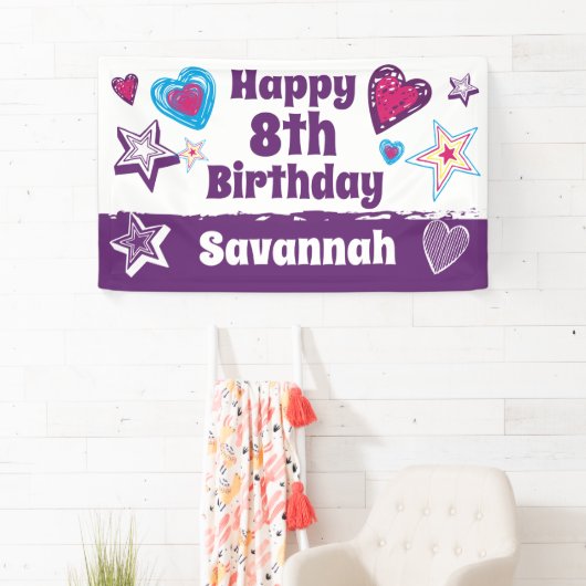 Gepersonaliseerde Aangepaste Naam Meisjes Gelukkig Spandoek (Insitu)