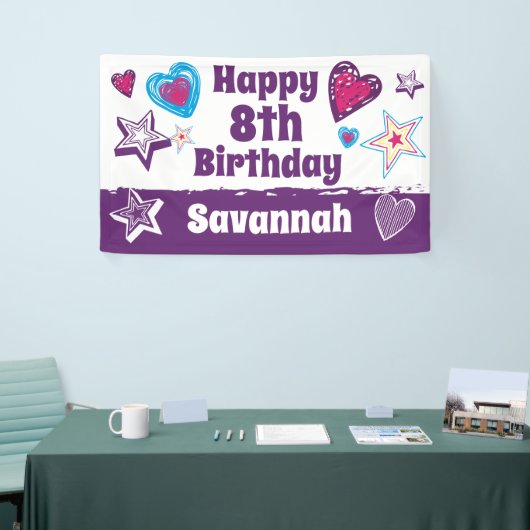 Gepersonaliseerde Aangepaste Naam Meisjes Gelukkig Spandoek (Beurs)