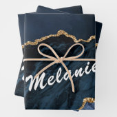 Gepersonaliseerde aangepaste naam Navy Blue Gold M Inpakpapier Vel (In situ)