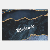 Gepersonaliseerde aangepaste naam Navy Blue Gold M Inpakpapier Vel (Voorkant)