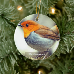 Gepersonaliseerde aangepaste Robin Bird Foto Keramisch Ornament