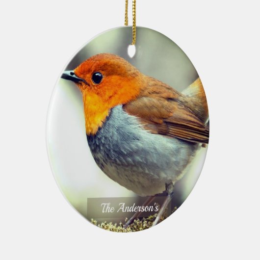 Gepersonaliseerde aangepaste Robin Bird Foto Keramisch Ornament (Rechts)