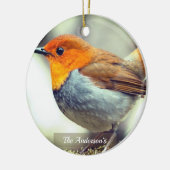 Gepersonaliseerde aangepaste Robin Bird Foto Keramisch Ornament (Links)
