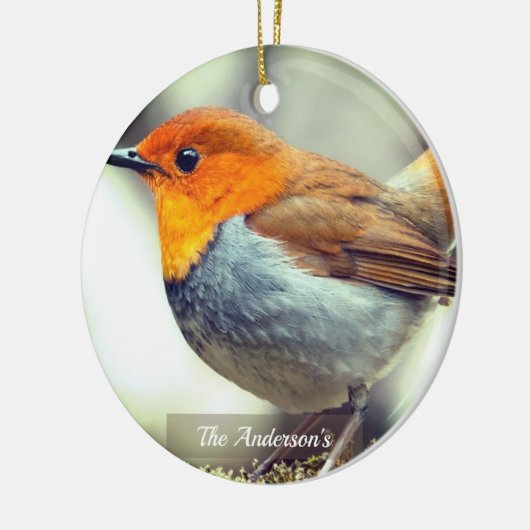 Gepersonaliseerde aangepaste Robin Bird Foto Keramisch Ornament (Links)