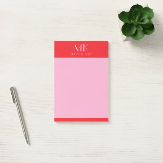 Gepersonaliseerde aangepaste rode roze minimalisti post-it® notes (Kantoor)